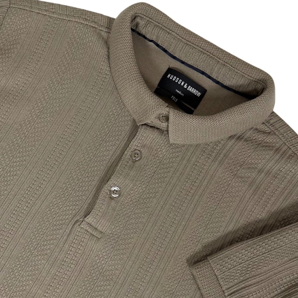 Hudson & Barrow Mens Medium Olive Textured Knit Short Sleeve 3-Button Polo Shirt